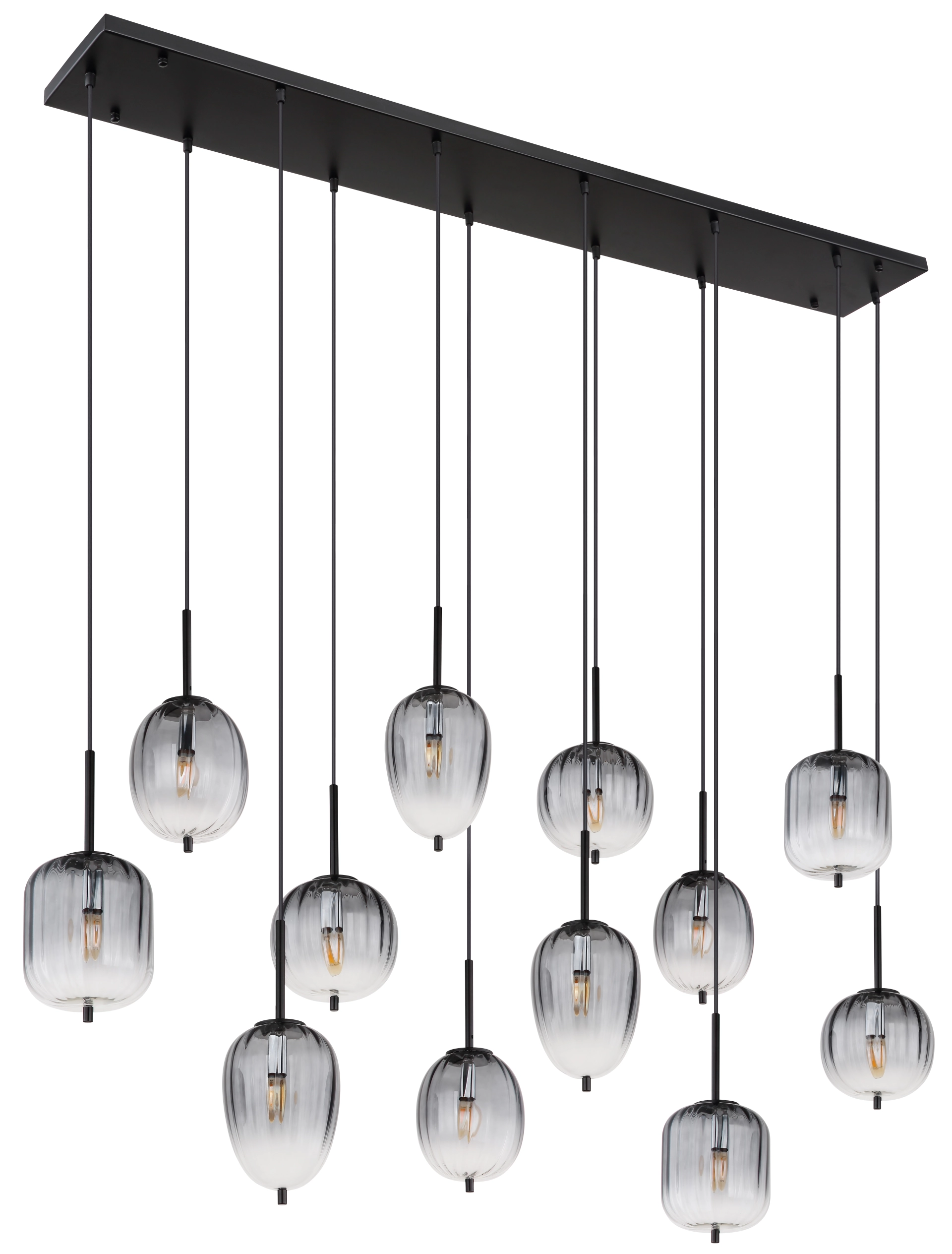 pendant lamp - metal black matt - glass smoke colored - 15215-3