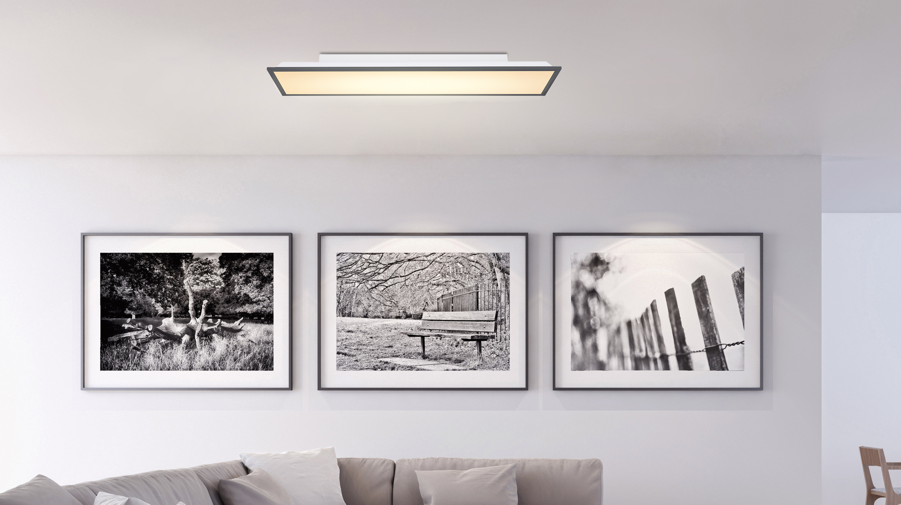Plafonnier LED rectangulaire DORO (L80cm) en aluminium couleur graphite et  bois MDF